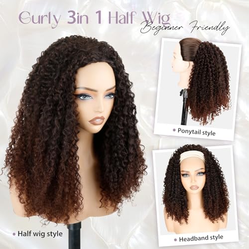 NOSTALGIA 16 Inch Kinky Curly Half Wig, 3-in-1, Black & Dark Brown - image 2