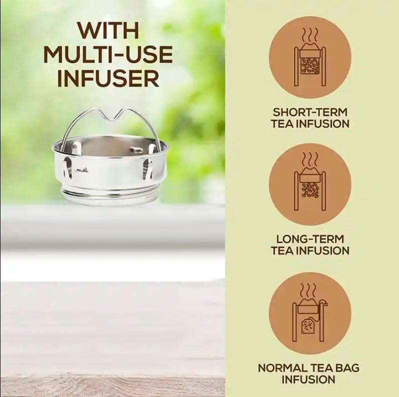 Miniatura 4 de Termos de bambú de alta calidad. Botella de té de acero inoxidable con copa infusora. Taza de viaje duradera con aislamiento al vacío de doble