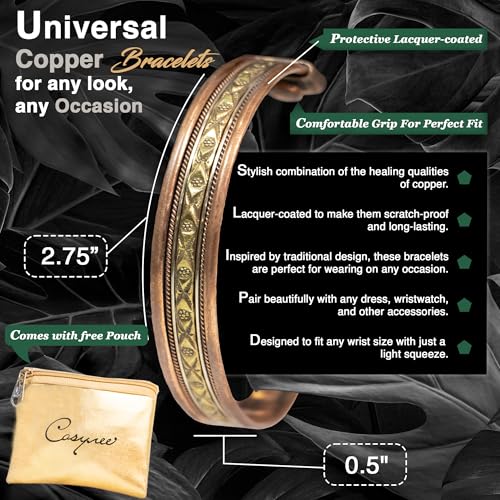 cosynee Premium Tibetan Copper Unisex Bracelets Set of 4 – 99.99% Pure Copper Cuff Bangles for Men & Women, Adjustable, Ultra Strength, Solid High Gauge Metal – Vintage Style with Gift Pouch2