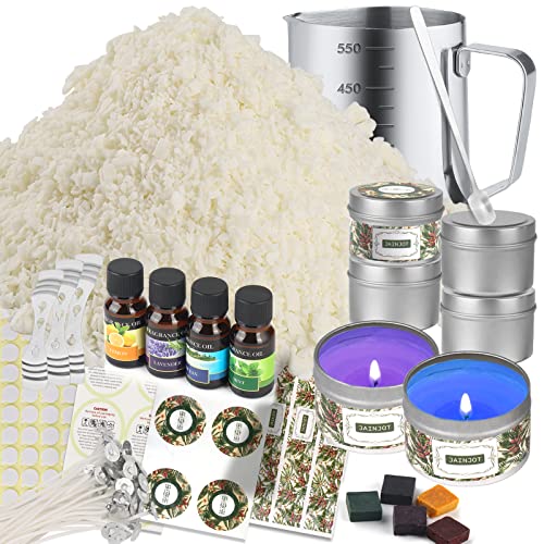 Jainjot DIY Candle Making Kit with 4 LBs Soy Candle Wax, Full Soy Candle Making Supplies- Candle Kits for Adults,Beginners,Kids Including Wax, Wicks, Rich Scents,Dyes,Melting Pot,Candle tins
