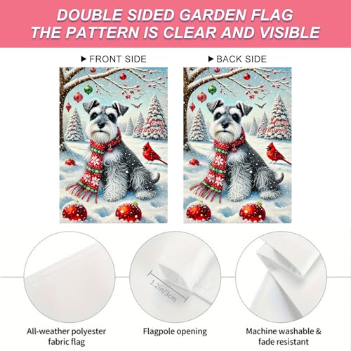 Image of BlissYard Winter Garden Flag Schnauzer Cardinal Snow Scene 12 x 18 Inch | Schnauzer and Cardinal, Snowy Tree Scene, Winter Yard Decor, Lawn, Porch, Patio, Garden, Seasonal Outdoor Flag