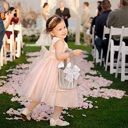 Baugger - Cesta de flores de casamento Cesta de serapilheira Vintage Bowknot Cesta de flores Cesta d