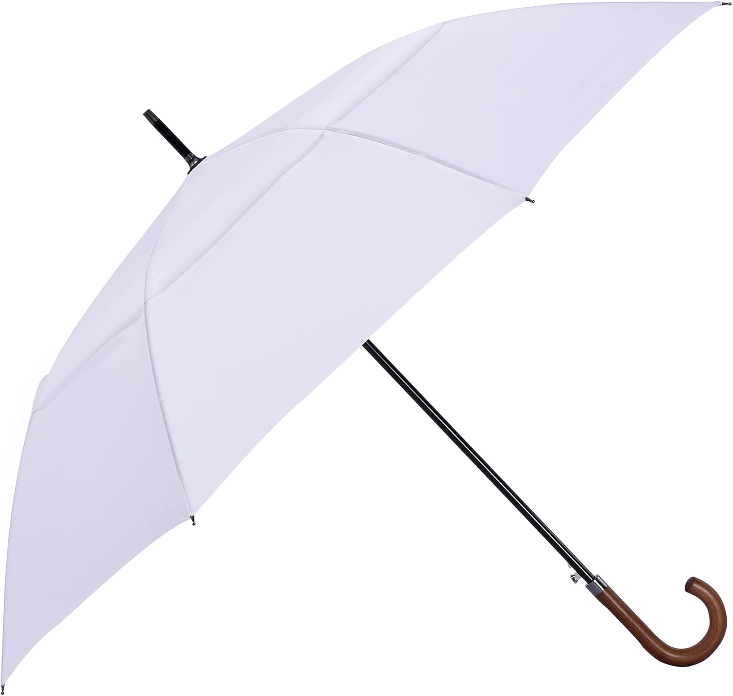 ZEKAR Wooden J-Handle Umbrella, 54/62 / 68 inch, UV & Classic Versions, Large Windproof Stick Umbrella, Auto Open for Men and Women Golf umbrella (white, 54”Black-pack-of-2)