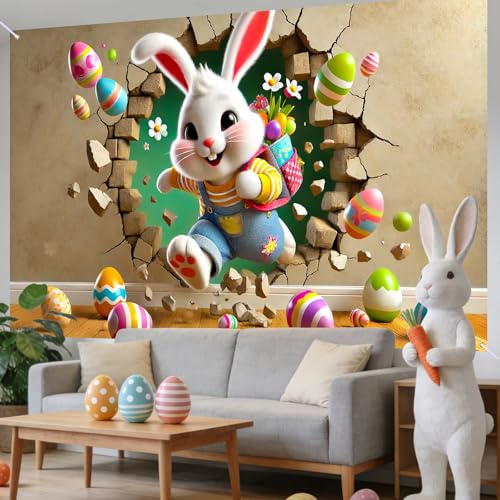 Image of Nuxovilar Large Easter Banner 43x71 Polyester Backdrop | Holiday Poster Spring Banner 3D Bunny Decor Home Room Hall (Easter Banner)