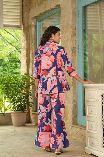 Image of Leriya Fashion Women's Rayon Floral Co Ord Set Stylish | Kurta Set | Ethnic Co Ord Set | Designer Kurta Set Trendy Korean Summer Travel Outfit | Lightweight Two Piece Dress for Beach & Holiday Look