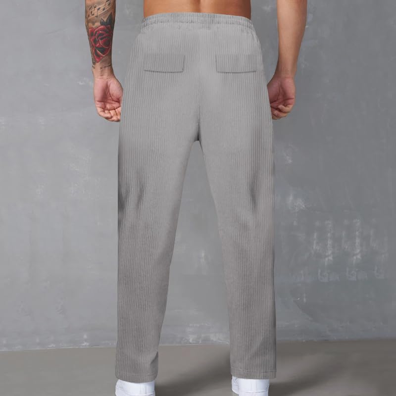 Men's Casual Cargo Drawstring Pants Elacstic Waist Solid Color Trousers with Pockets Straight Leg Trendy Outfits Fashion Loose Fit Relaxed Sweatpants Grey S3