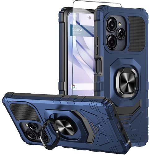 Mocotto for BLU View Speed Ultra 5G Phone Case with Tempered Glass Screen Protector Dual Layer Shockproof Protection Cover with Ring Kickstand (Blue)