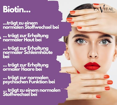 Foto von Biotin, EXVital für Haare, Haut und Fingernägel, hochdosiert, 10.000 µg, 365 Tabletten in deutscher Premiumqualität