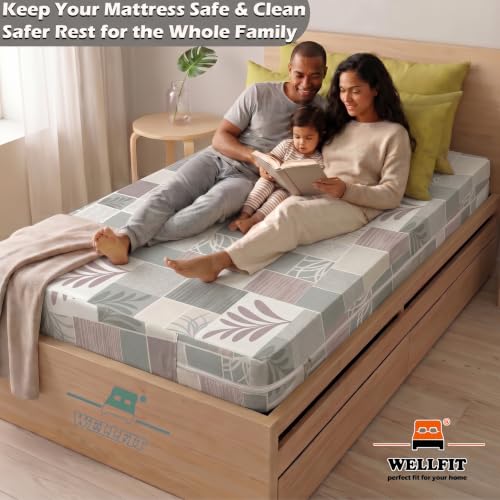 Image of WELLFIT Premium Glace Cotton 300 TC Mattress Protector King Size | 72x72x6 Inches | Bed Cover with Zip | Mattress Cover with Zipper Chain | 6x6 Ft Mattresses