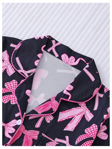 Image of SHENHE Women's 2 Piece Pajama Set Bow Graphic Button Down Short Sleeve Lapel Shirt Pj Short Set