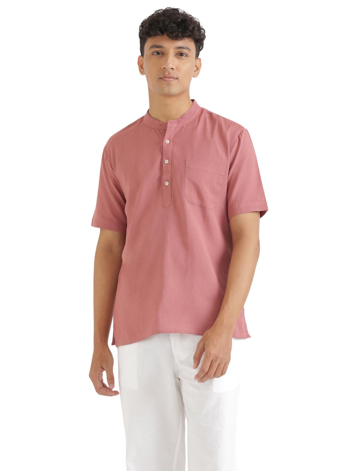 Men Flowy Linen Half Sleeve Kurta| Viscose-Linen-Cotton Blend Fabric | Classic Mandarin Collar & Side Slits | Half Sleeves with Regular Fit | Everyday & Office Wear-image-46
