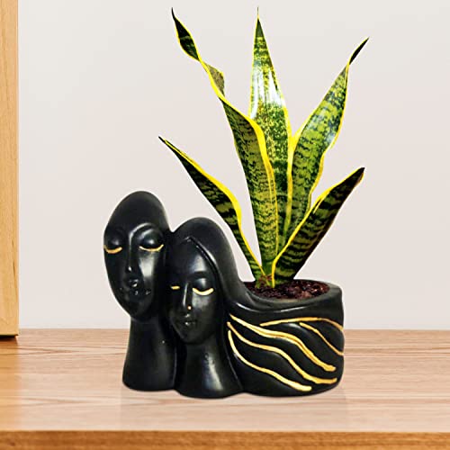 Image of Lasaki Couple Black Gold Ceramic Flower Pot for Indoor & Outdoor Plants | Decorative Balcony, Garden, Home & Office Succulent Pot | Designer Gamla Plant Holder (16cm X 10cm X 14.5cm)