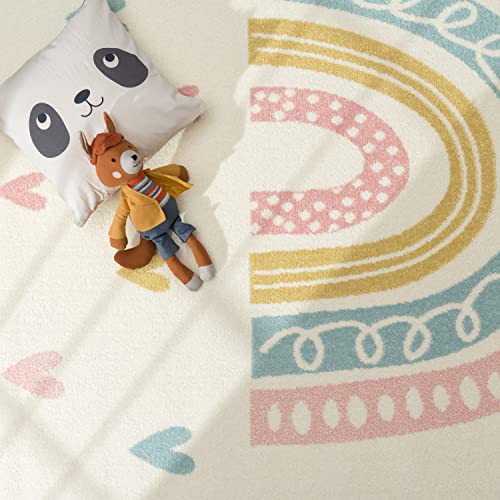 Paco Home Cream Multicolor Kids Rug with Rainbow and Hearts