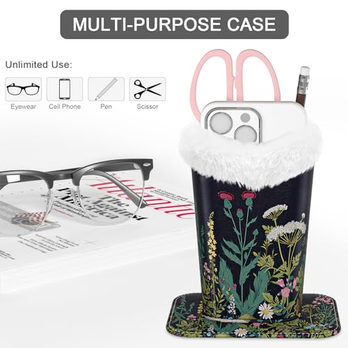 Image of Eyeglasses Holder,Plush Lined PU Leather Pattern Stand Case with Magnetic Base,Unisex for Women Men
