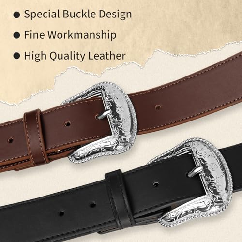Men's Western Ranger Belt – Full Grain Leather – Scalloped Design, Silver Conchos – Removable Buckle – Cowboy Dress Belt3