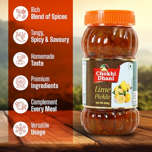Image of Chokhi Dhani Spicy Lime Pickle Pack of 2 (500g Each) | Nimbu Achar | Oil Free Lemon Pickle | No Onion No Garlic | Tangy & Spicy Indian Pickle | Homemade Taste
