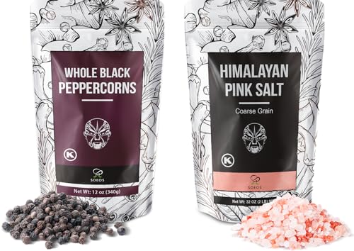 Soeos Whole Black Peppercorns 12oz + Himalayan Pink Salt...