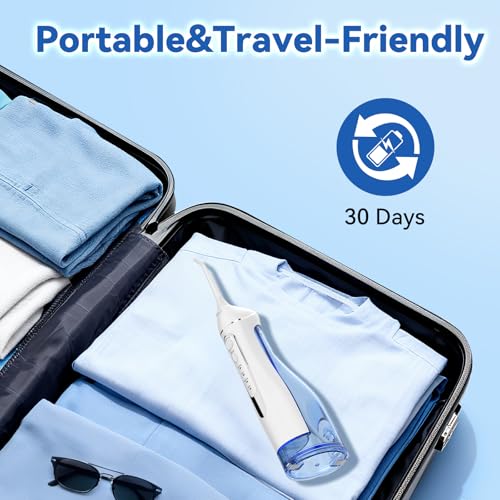Image of Cordless Portable Water Flosser with 300ML Tank: Rechargeable Oral Irrigator with 5 Tips for Travel, Braces Care and Sensitive Gums, IPX7 Waterproof Teeth Cleaning Device(White)