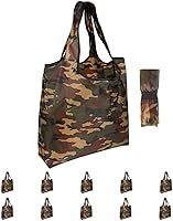 Vista 1 de Aricsen Paquete de 10 bolsas de compras reutilizables de camuflaje de 15 x 4.5 x 15 pulgadas con asas a granel, plegables extragrandes resistentes