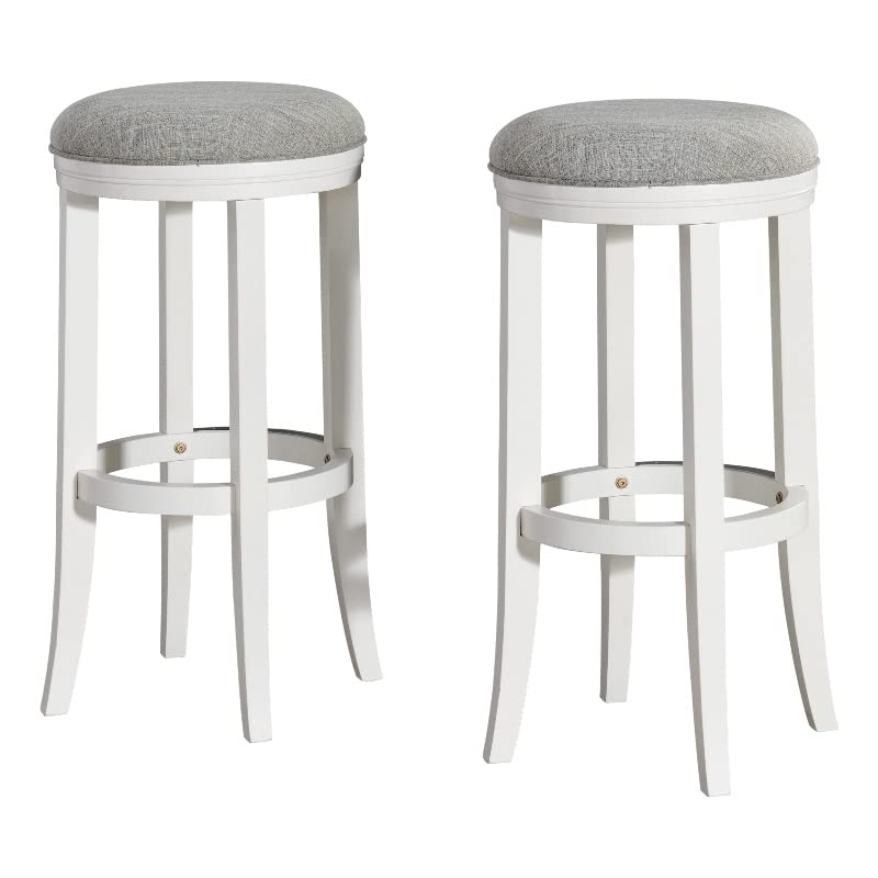Alaterre Furniture Natick Bar Height Stool, White, Set of 2