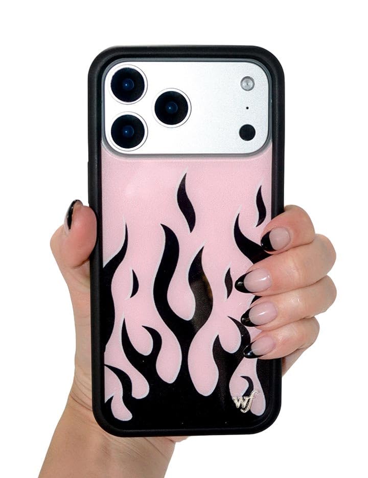 Image of Wildflower Cases - Compatible with iPhone 16 | Protective Black Bumper, 6.5ft Drop Test Certified, Women Owned Small Business | Trendy Aesthetic Fire y2k 2016 | Flames - Pink & Black