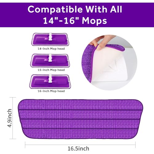 Image of 16.5 inch Microfiber Mop Pads Refills, 3 Pack Reusable Replacement Heads | reusable wet mop refills, machine washable for 14-16 inch spray mops, hardwood floors, dust cleaning & scrubbing