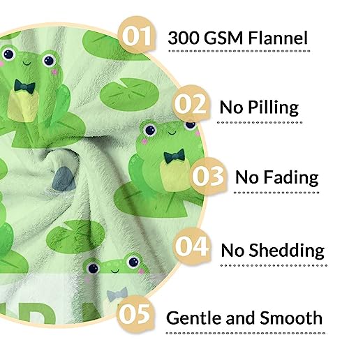 Personalized Frog Blanket Gifts with Name - 40x50 Inches Cute Throw for Girls & Boys - Green Soft Fuzzy Blankets for Bed, Couch & Living Room