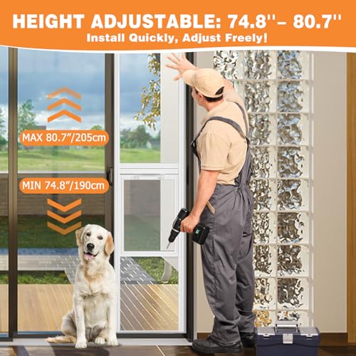 Hundetür für Glasschiebetür mit Schloss Hundetüren 45 x 32cm Aluminium Haustiertür für Katzen und Hunde Verstellbare Höhe 190-205cm Hundetür für Schiebetüren