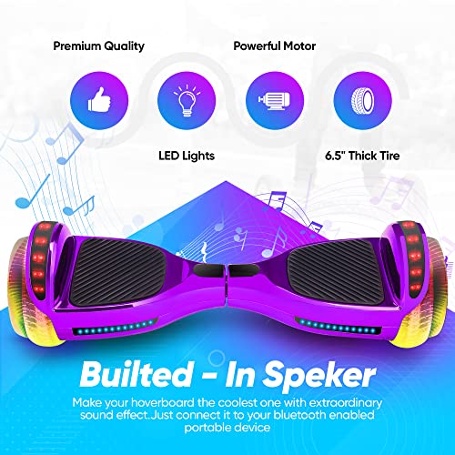 Image of Hover Board with Bluetooth, LED Lights & Non-slip Footpads