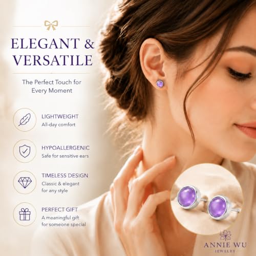 Natural Amethyst Stud Earrings for Women 925 Sterling Silver Hypoallergenic - image 5