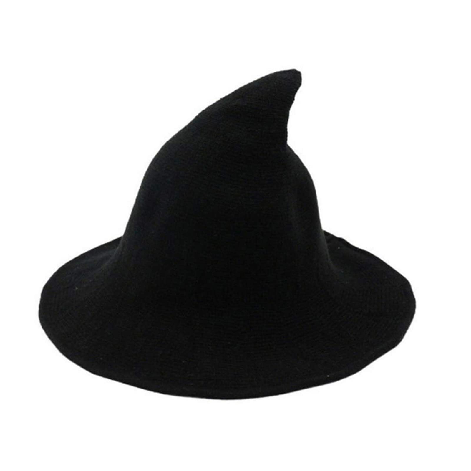 BowanadaclesWomen Halloween Knit Witch Hat Lady Woolen Fashionable Sheep Wool Halloween Festival Party Hat, Black, One size