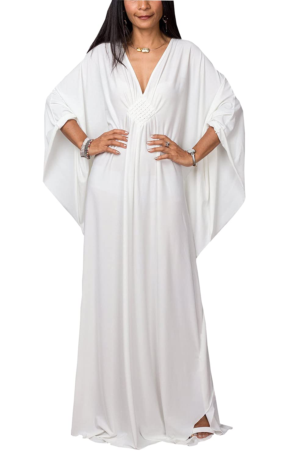 L-Peach Bohemian kaftan voor dames, maxi-loungewear, oversized nachthemd, homewear, bedekkende strandjurk, C Zwart, Eén maat