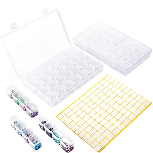 Preisvergleich Produktbild Aneco - Aufbewahrungsbox mit 28 herausnehmbaren Innenboxen, Zubehör für Diamant-Malerei, 2 Stück, inklusive 110 Blanko-Klebeetiketten