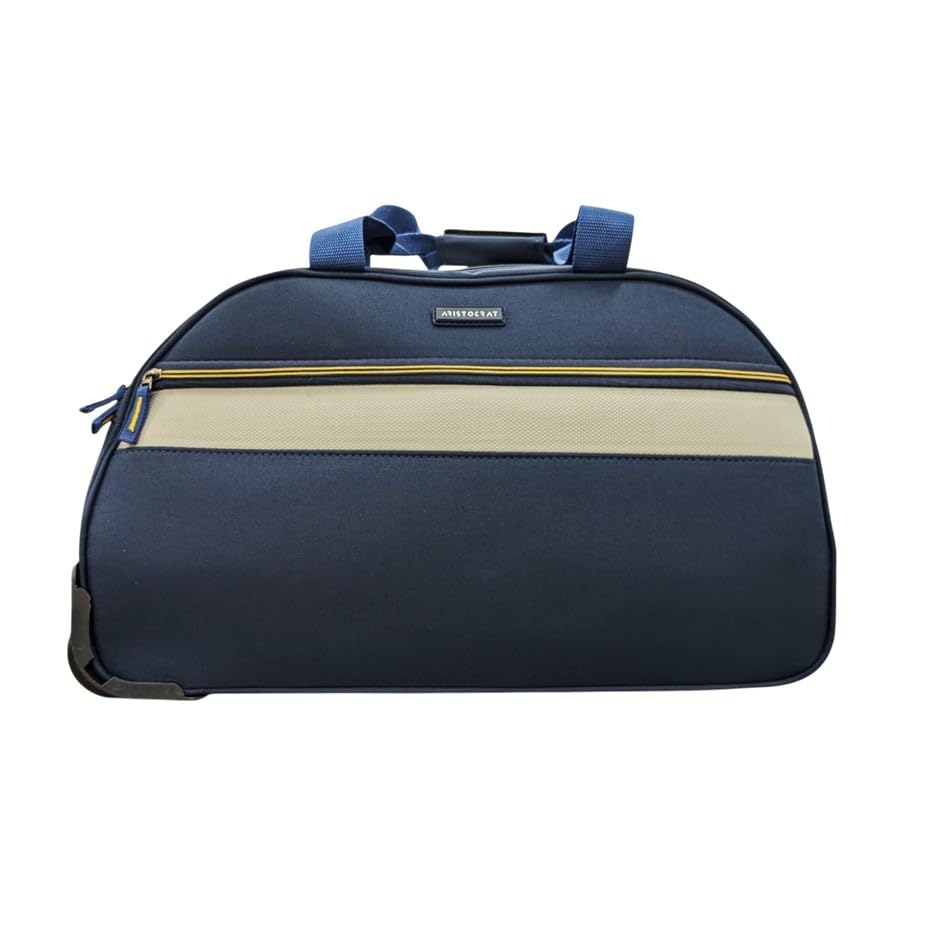 Image of Aristocrat Sierra Duffle Trolley Bag, Navy Blue, Telescopic Trolley, Top Grab Handle, Dual Wheels, 3 Years Warranty, Gift Box Packaging
