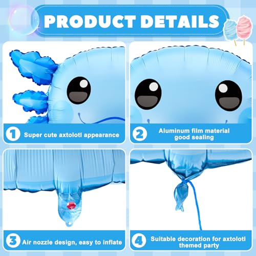 Image of 6 Pcs 34 Inch Axolotl Balloon Axolotl Birthday Party Decorations Aluminum Foil Inflatable Summer Supplies for Beach Themed Favor (Blue)