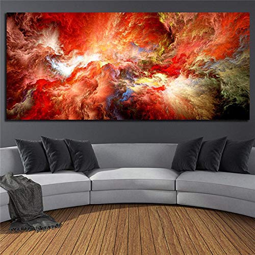 Toile Art Abstrait Salon Orange et Rouge KEBIA Déco Murale 50x150