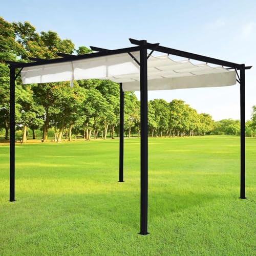 The Fellie Metal Pergola With Retractable Roof, 3 x 3 x 2.2m Outdoor Gazebo Shelter with PU Coated...