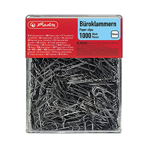 Herlitz 8859100 Büroklammer Brief- Aktenklammer 32mm verzinkt 1.000er Transparentbox (1 32mm)