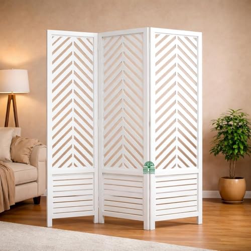 Image of Rose Wood Partition for Pooja Room Panels 6 feet Wooden Separators for Living Room Wall Partition Foldable Panel Screen Divider for Studio, Room partition. (3 Panels-6 Feet(150W x 180H Cms))