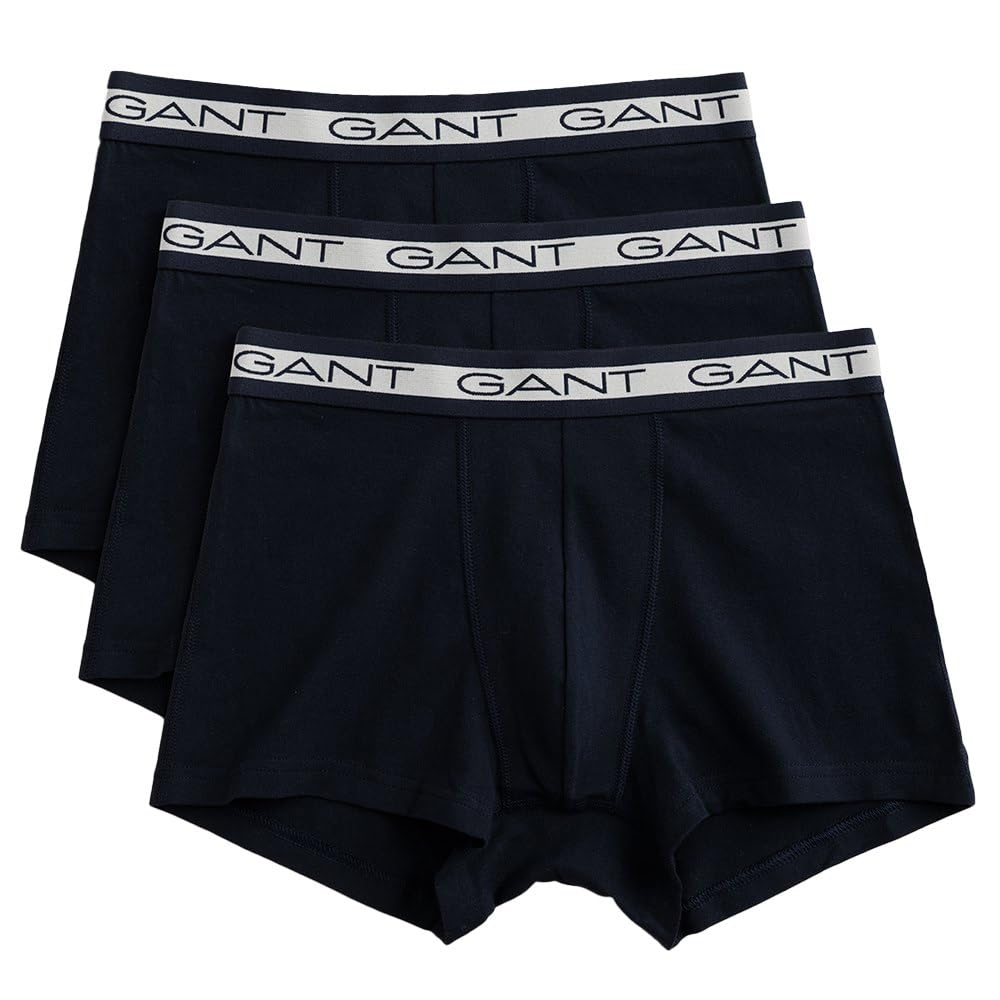GANT Men's Basic Trunk 3-Pack Boxer Shorts, Navy, Standard, navy, One Size