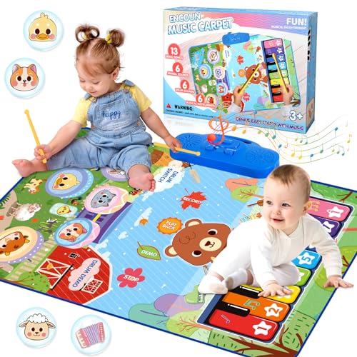 🎻GIOCATTOLI SENSORIALI PER LA PRIMA EDUCAZIONE: Questo giocattolo musicale per bambini di un anno è l'ideale per coltivare l'interesse del tuo bambino per la musica, aumentare il senso del ritmo, migliorare la coordinazione di mani e piedi, promuovere la creatività e incoraggiare l'esercizio nei bambini piccoli. I bambini possono premere e calpestare i pad del pianoforte con le mani e colpire i pad della batteria con le bacchette, stimolando così la loro curiosità e voglia di esplorare.