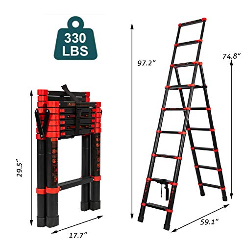 7 + 9 Extension Ladder Multi-Position A-Frame Telescoping Ladder - Aluminum Lightweight Adjustable Step Ladder - Portable Collapsible Ladder for RV Stairs (7+9 Steps)