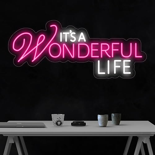 Letrero de neón con texto en inglés "It's a Wonderful Life" fabricado en Estados