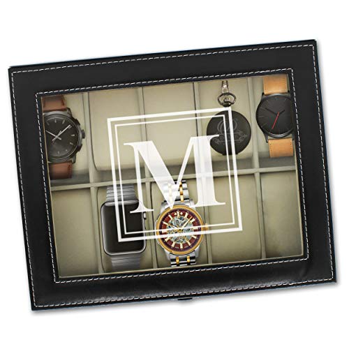 Customized Watch Storage Box with Initial - Groomsman Wedding Father's Day - Personalized Engraved Monogrammed (Black)
