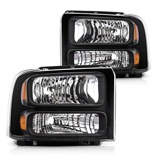 Torchbeam Replacement Headlight Assembly Compatible with 2005 2006 2007 Super Duty F250 F350 F450 F550 Black Housing Amber Reflector Driver and Passenger Side