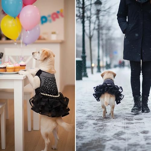 MuYaoPet Dog Bling Black Birthday Party Dress,Pet Tutu Skirt Happy New Year Wedding Dress for Small Medium Dog,Summer Dog Shirt Clothes Outfits(Medium, Black) by MuYaoPet - Image 3