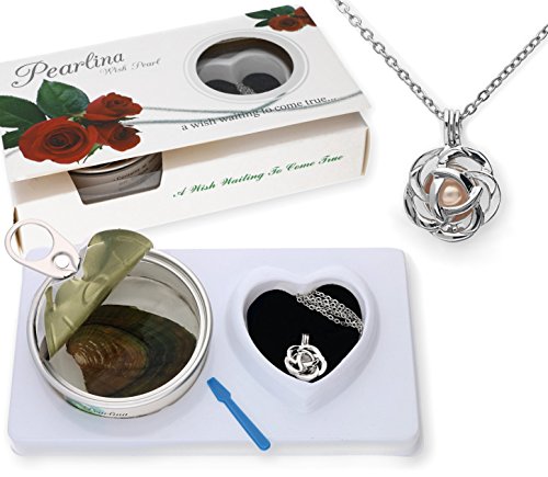 Pearlina Rose Flower Cultured Pearl Oyster Necklace Set Silver-tone Pendant w/Stainless Steel Chain 18"2