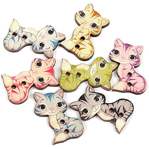 SiAura Material 50 Unidades Madera Botones Gato Cover