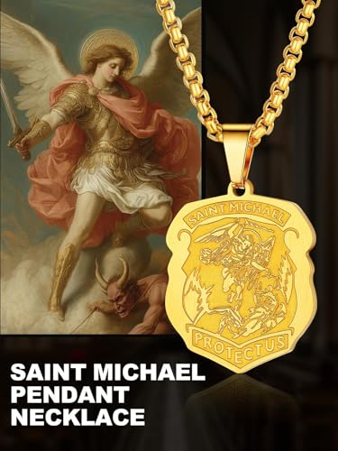 Image of U7 Saint Michael Necklace for Men,Stainless Steel /18K Gold Plated St Michael Archangel /Saint Benedict /Saint Christopher Pendant Amulet Necklace for Men Women