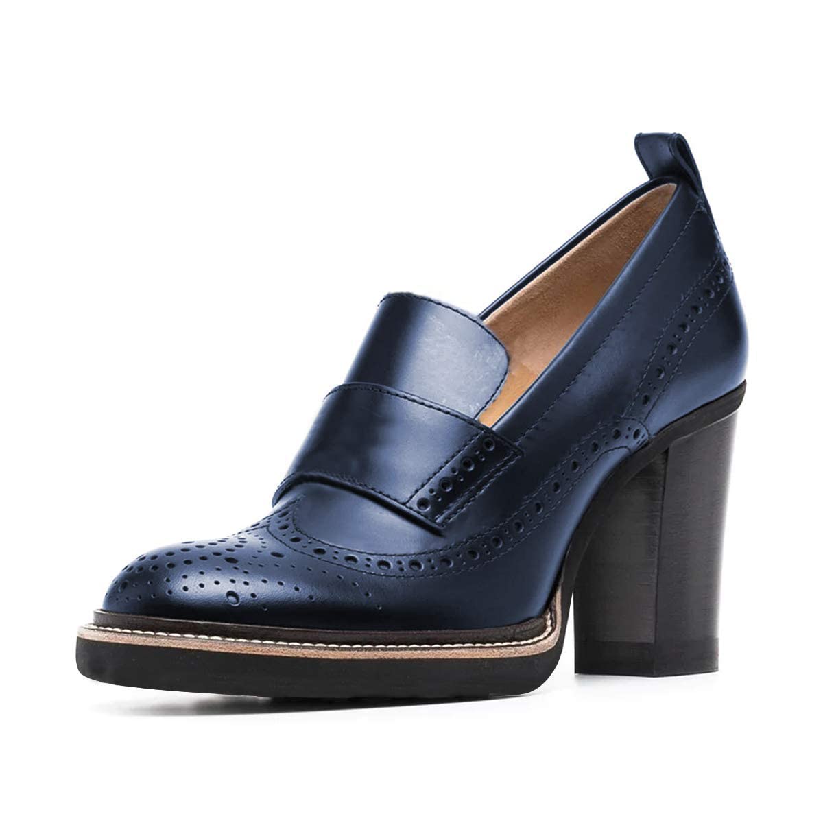 YDN Women Chunky High Heels Round Toe Oxford Loafer Size Color Material Customize Available Shoe Size 4-15 US